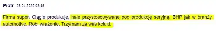 Firma robi wrażenie, BHP jak w 
                branży automotiv – komentarz od Piotr z dnia 28.04.2020