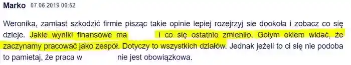 Zmiana wyników finansowych firmy 
                na lepsze – komentarz użytkownika Marko z dnia 07.06.2019
