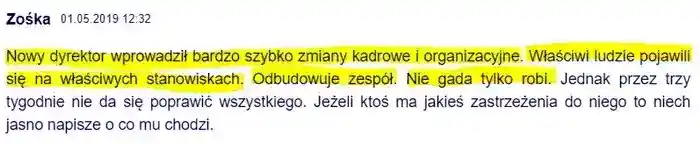 Komentarz użytkownika Zośka 
                z dnia 01.05.2019 na temat pozytywnych zmian kadrowych w firmie