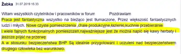 Żabka w dniu 31.07.2019 również ocenia 
                pozytywnie zmiany jakie zaszły w firmie a w szczególności BHP