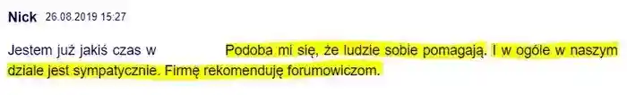 Kolejny komentarz od użytkownika Nick 
                z dnia 26.08.2019 o pozytywnej pracy i atmosferze w firmie