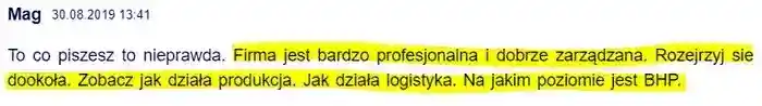 Mag w dniu 30.08.2019 pisze pozytywnie 
                o funkcjonowaniu działu logistyki i produkcji