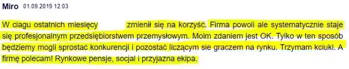 Zmiany na korzyść jakie zaszły w firmie 
                w ciągu kilku miesięcy – komentarz Miro z dnia 01.09.2019