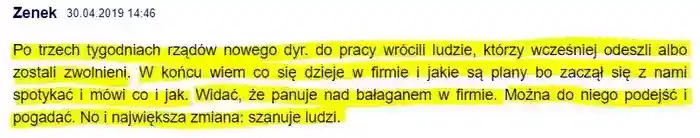 Pozytywny komentarz z dnia 
                30.04.2019 że Jakub Regulski szanuje  ludzi