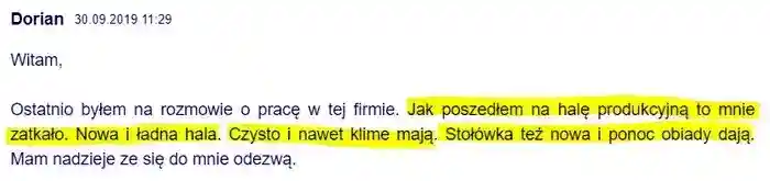 Dorian w dniu 30.09.2019 o chęci pracy w tak dobrze 
                nastawionej na potrzeby pracownika w firmie