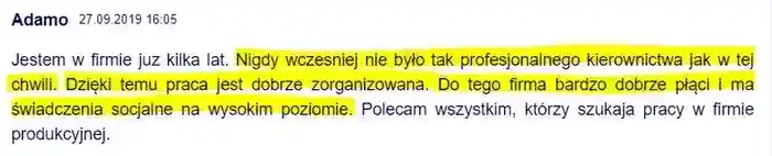Adamo w dniu 27.09.2019 w samych superlatywach 
                ocenia firmę jako kilkuletni pracownik