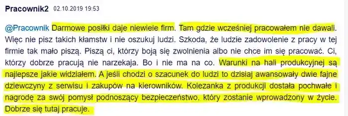 Pracownik2 w dniu 02.10.2019 w samych 
                superlatywach wypowiada się o docenianiu pracowników