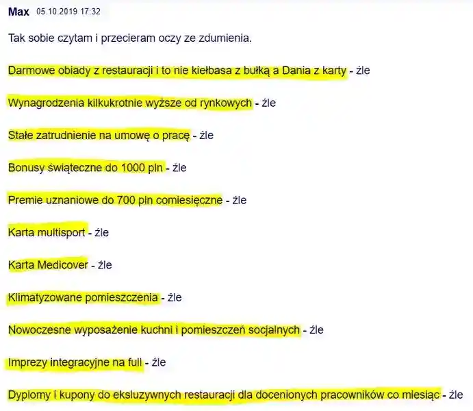 Użytkownik Max w dniu 05.10.2019 z ironia komentuje 
                komentarze ludzi dotyczące MEGA !!! zmian jakie zaszły w firmie. W sposób stanowczy broni zmian jakie zaszły w firmie