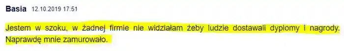 Użytkowniczka Basia w dniu 12.10.2019 pisze w jakim jest szoku, 
                że ludzie dostają dyplomy i nagrody za swoją pracę 