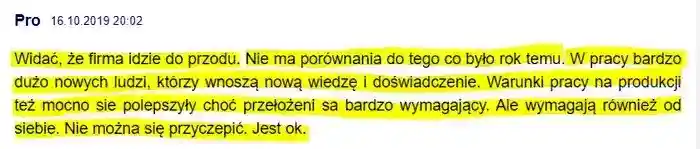 Dzięki warunkom lepszym niż w poprzednich latach oraz wiedzy 
                i doświadczeniu nowych pracowników firma idzie do przodu – komentuje Pro w dniu 16.10.2019