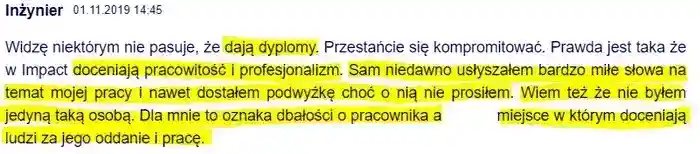 Użytkownik Inżynier w dniu 01.11.2019  - 
                firma docenia pracownika i jego zaangażowanie