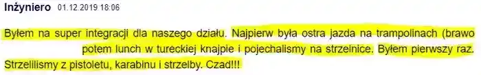 Integracja była super – komentarz 
                użytkownika Inżyniero z dnia 01.12.2019