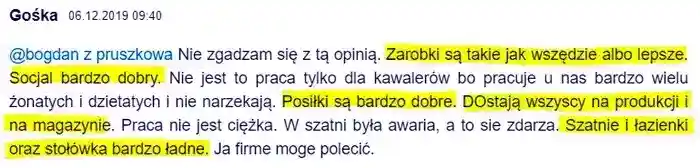 Pozytywny komentarz na temat całej 
                firmy od użytkownika Gośka z dnia 06.12.2019