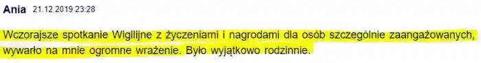 Użytkownik Ania pod ogromnym wrażeniem 
                spotkania Wigilijnego – komentarz z dnia 21.12.2019