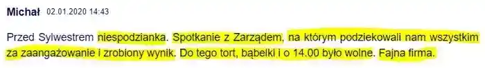 Spotkanie z Zarządem wywołało pozytywny 
                komentarz od użytkownika Michał z dnia 02.01.2020