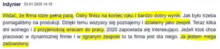 Firma się rozwija, a koniec roku 
                zakończyliśmy z bardzo dobrym wynikiem – komentarz użytkowniak Inżynier z dnia 03.01.2020