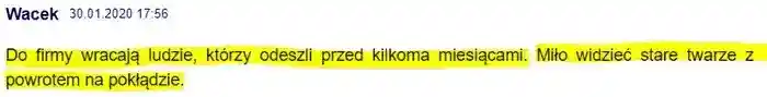 Powrót pracowników do firmy po polepszeniu się 
                warunków pracy – komentarz Wacka z dnia 31.01.2020