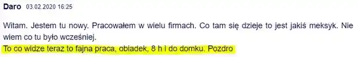 Użytkownik Daro w dniu 03.02.2020 
                wystawia pozytywny komentarz na temat pracy