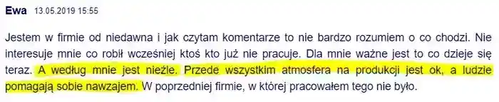 Użytkownik Ewa podkreśla 
                pozytywną atmosferę oraz wzajemną pomoc
