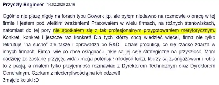 Konkret, konkret i profesjonalizm, mam nadzieję że zostanę przyjęty – 
                użytkownik Przyszły Engineer w dniu 14.02.2020