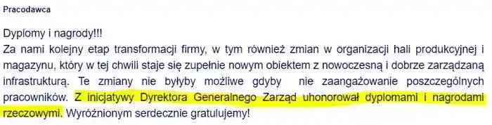 Za sprawą Dyrektora Jakuba Regulskiego zostały po 
                raz kolejny rozdane dyplomy oraz nagrody rzeczowe – pracodawca umieszcza komentarz w dniu 05.03.2020