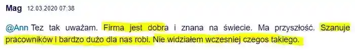 Użytkownik Mag w dniu 12.03.2020 – nie 
                widział wcześniej żeby firma robiła tyle dla pracownika