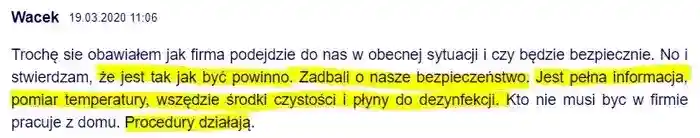W dobie pandemii firma stanęła na wysokości 
                zadania, dbając o bezpieczeństwo pracowników – komentarz Wacek z dnia 19.03.2020
