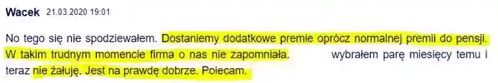 Dodatkowe premie oprócz normalnej premii  - 
                pozytywny komentarz użytkownika Wacek z dnia 21.03.2020