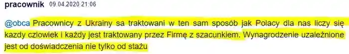 Równe traktowanie pracowników z Ukrainy – 
                Użytkownik Pracownik w dniu 09.04.2020