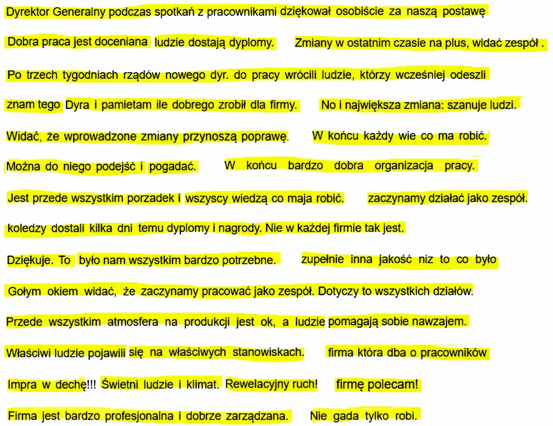 Fragmenty pozytywnych komentarzy pochodzących z portalu Gowork na temat Jakuba Regulskiego